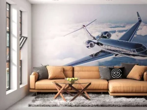 Hot Zwarte privéjet in de wolken fotobehang Tienerkamer