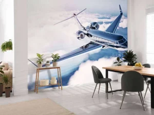 Hot Zwarte privéjet in de wolken fotobehang Tienerkamer