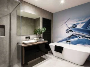 Hot Zwarte privéjet in de wolken fotobehang Tienerkamer