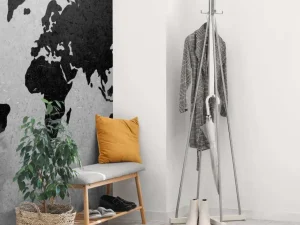 Discount Zwarte wereldkaart op een betonnen muur fotobehang Gang