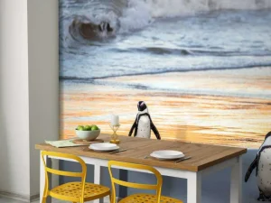 Sale Zwartvoetpinguïns lopen uit de zee fotobehang Dieren