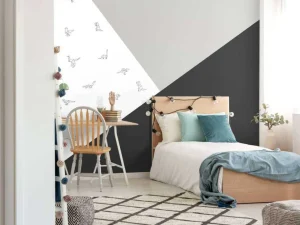 Discount Zwart-wit driehoeken met dino's Kinderkamer