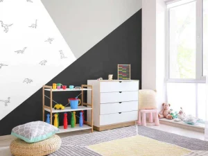 Discount Zwart-wit driehoeken met dino's Kinderkamer