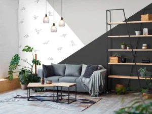 Discount Zwart-wit driehoeken met dino's Kinderkamer